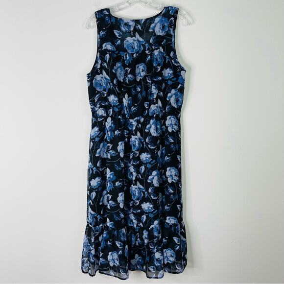 A New Day blue floral chiffon ruffle midi dress large - Picture 6 of 7